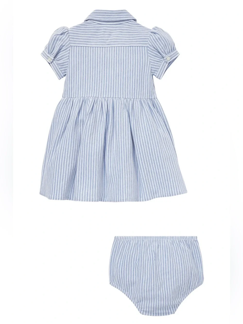 Ralph Lauren Girls Oxford Blue Stripe Piqué Polo Dress & Bloomers Size 24 months